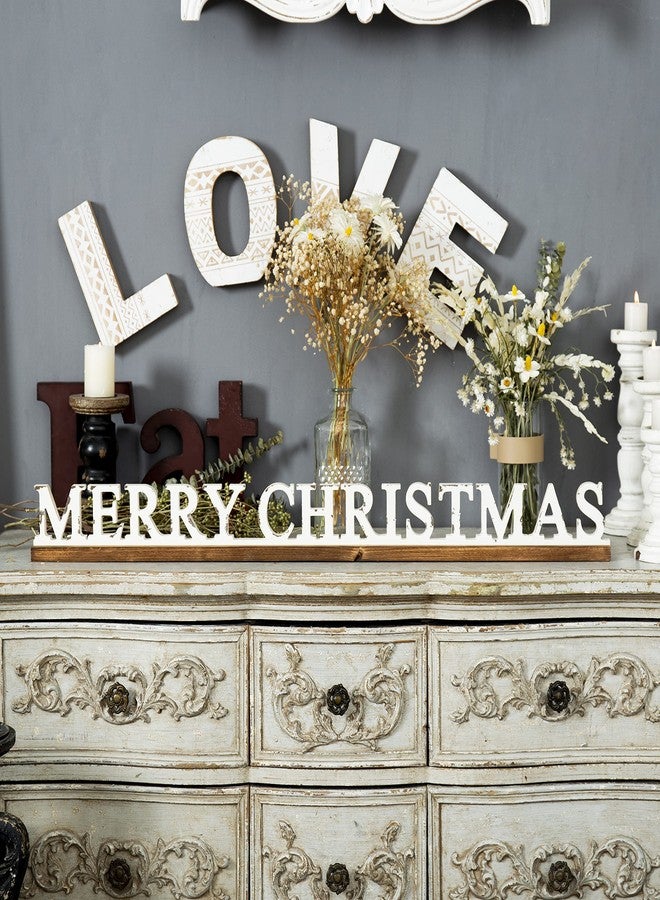 Sintosin Farmhouse Merry Christmas Signs for Home Decor 36 inch, Handmade Distressed Finish White Winter Decor Christmas Wood Signs, Rustic Long Xmas Sign for Tabletop Shelf Mantle Living Room Bedroom - Image 4